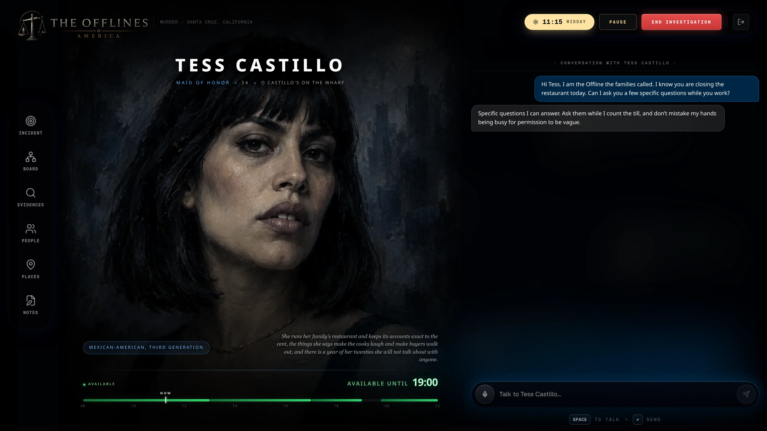 Tess Castillo, calm, answering the first question.